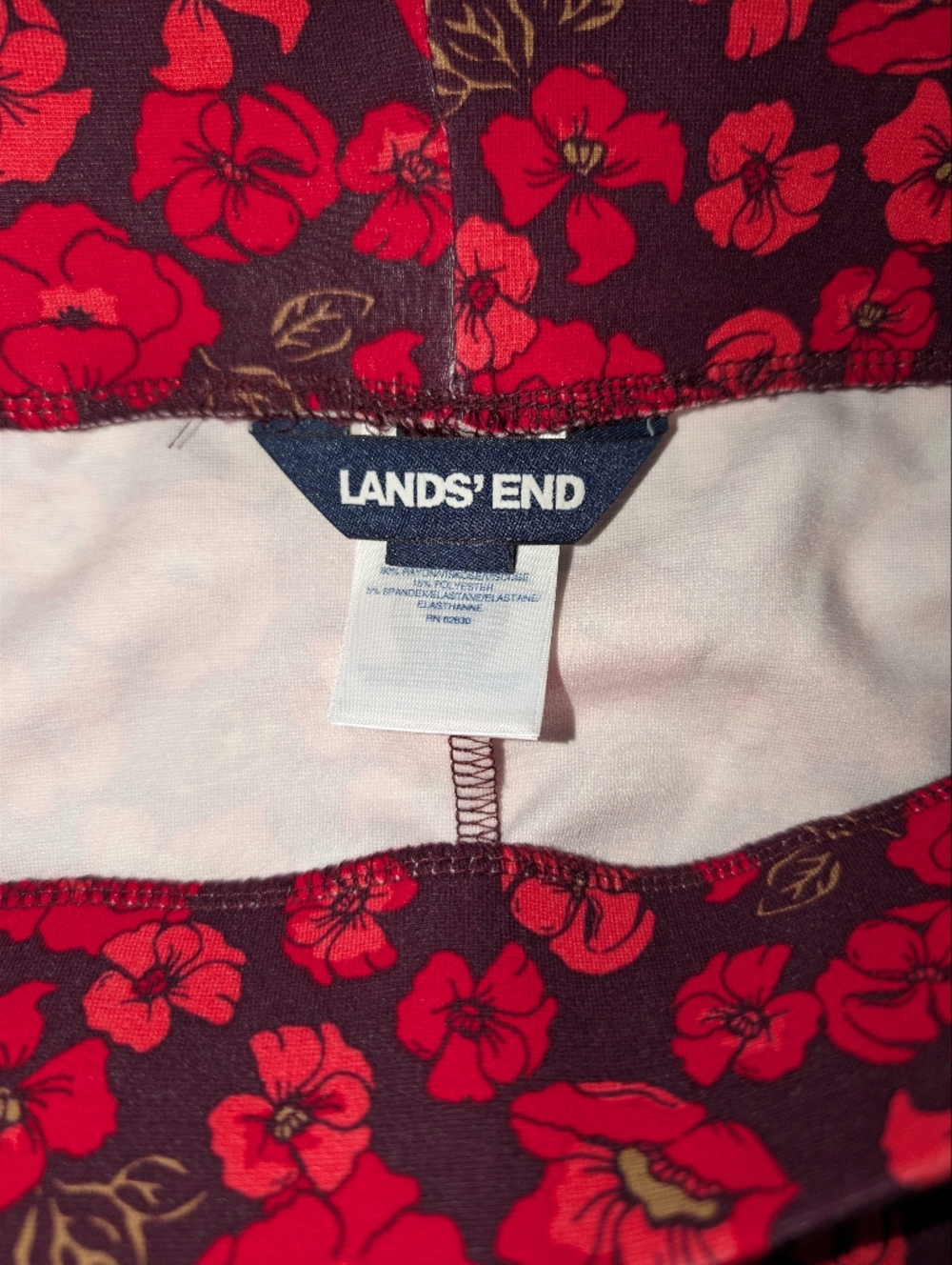 Lands' End Womens Red Floral A-Line Skirt Midi Stretch Comfort Summer Spring